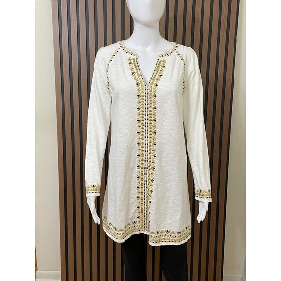 Boden Edie Women's M White Dress 100% Cotton Kaftan Mini Tunic Embroidered Boho - Picture 1 of 11